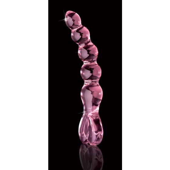 Icicles No. 43 - stekleni dildo v obliki srca s kroglicami (roza)