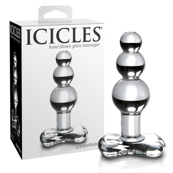 Icicles No. 47 - stekleni analni dildo s trojnimi kroglicami (prosojen)