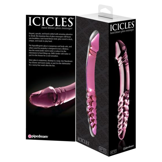 Icicles No. 57 - stekleni dildo z dvema konicama za penis (roza)