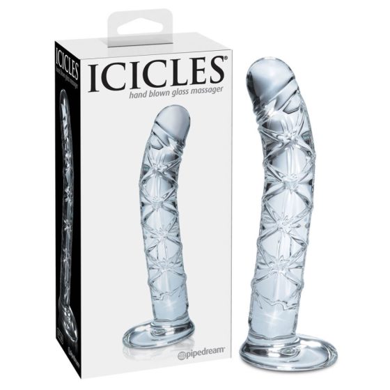 Icicles No. 60 - stekleni dildo z mrežastim penisom (prosojen)