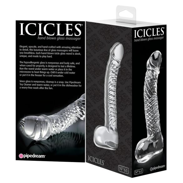 Icicles No. 61 - steklen dildo s testisi in penisom - prozoren