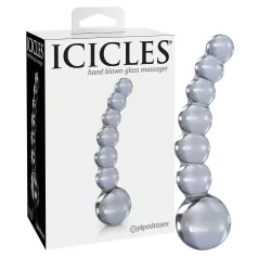   Icicles No. 66 - stekleni dildo z ukrivljenim in krogličnim dizajnom - prozorna