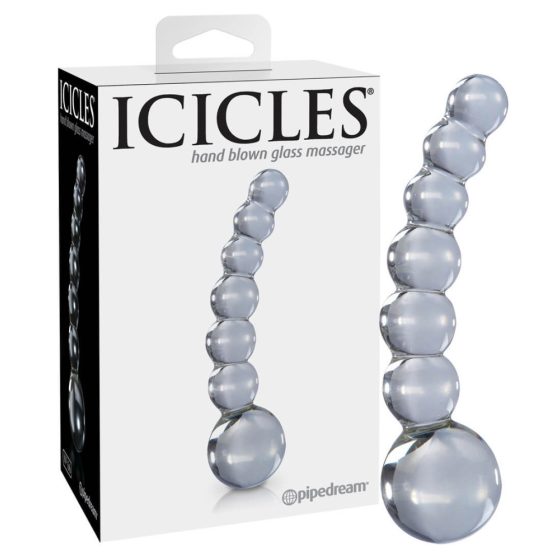 Icicles No. 66 - ukrivljen, sferičen, steklen dildo (prosojen)