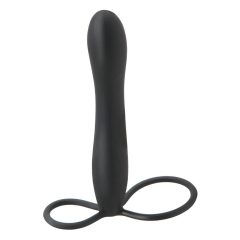   Fetiš Dvojne težave - obroček za moda in penis z analnim dildom (črn)