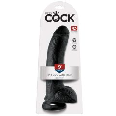   King Cock 9 - velik vibrator z objemko za testise (23 cm) - črn