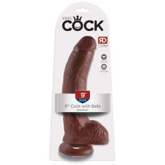   King Cock 9 - velik prijemalni, testisni dildo (23 cm) - rjav