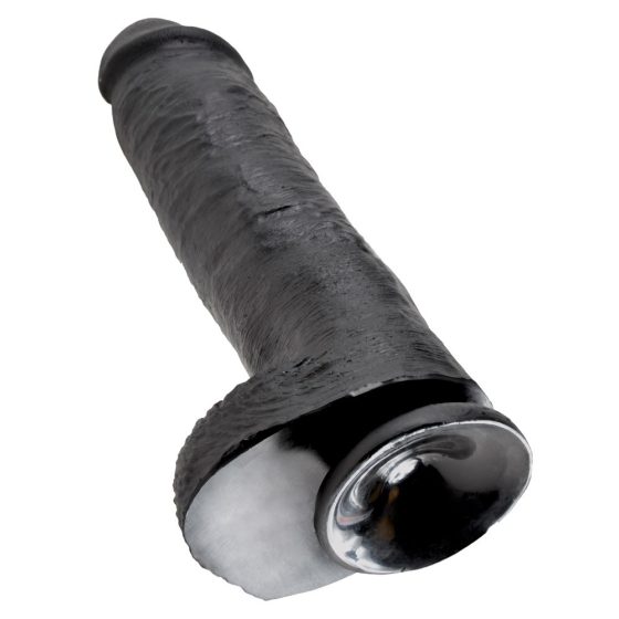 King Cock 11 - velik vibrator z objemko za testise (28 cm) - črn
