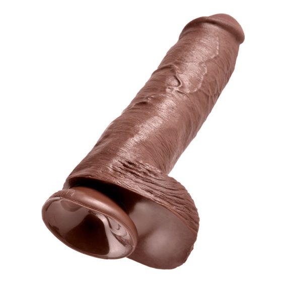 King Cock 11 - velik vibrator s prijemalko za testis (28 cm) - rjav