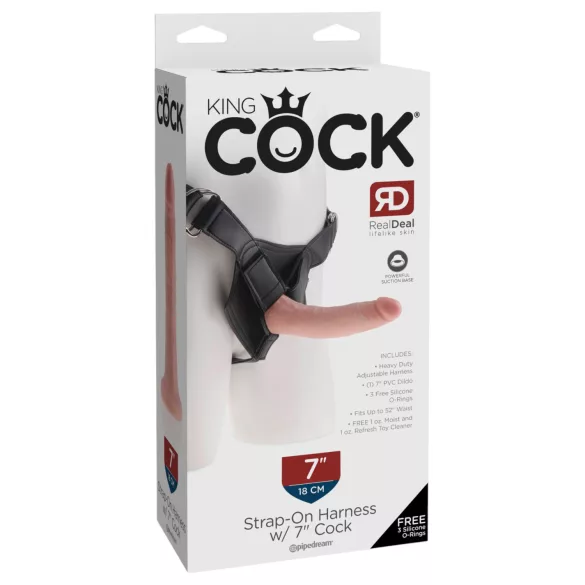 King Cock - Strap-on dildo s pasom - črn 18 cm