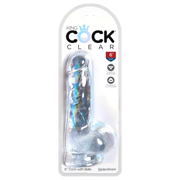 King Cock Clear - dildo s priseskom in modami - prozoren 15 cm