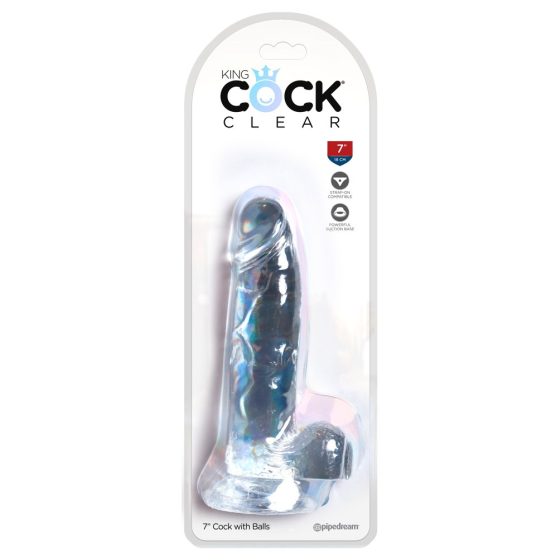 King Cock Clear 7 - pripenjalni, testisni dildo (18 cm)