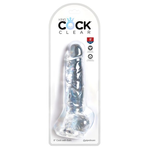 King Cock Clear 8 - dildo s sesalcem in jajci (20 cm)