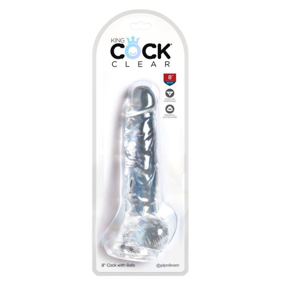 King Cock Clear 8 - pripenjalni, testisni dildo (20 cm)