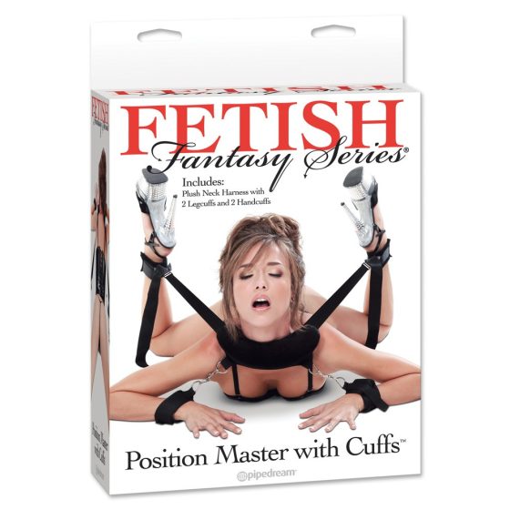 Fetish Position Master - komplet za vezanje z ročnimi okovi (črn)