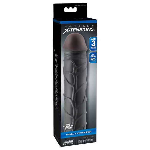 Pipedream - X-TENSION Mega 3 - realistični podaljšek penisa (22,8 cm, črn)