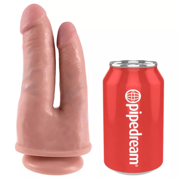 King Cock - dvojni dildo za dvojno penetracijo - realističen - naravna barva