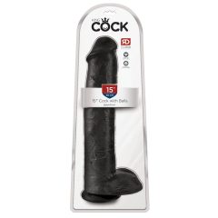 King Cock 15 - gigantski dildo s testisi (38 cm) - črn