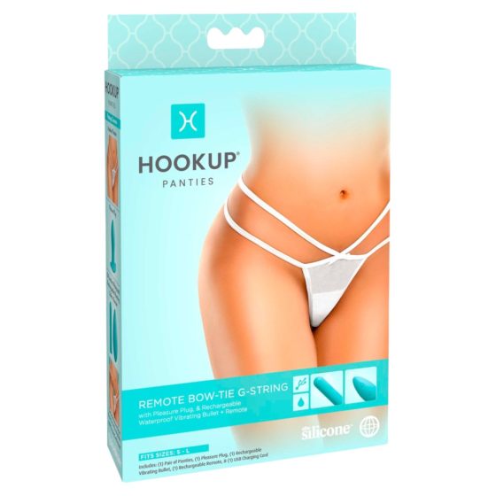 HOOKUP Bow-Tie - komplet vibracijskih hlačk na baterije (belo-turkizna)