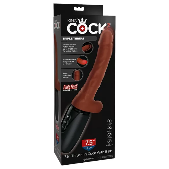 King Cock Plus 7,5 - vibrator z modom potiskanja in modi - rjav