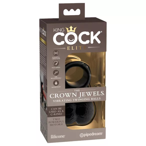 King Cock Crown Jewels - vibrirajoči obroček za penis (črn)
