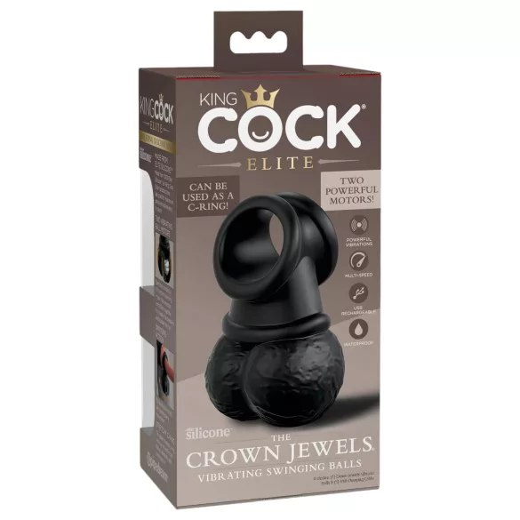 King Cock Crown Jewels - vibrirajoči obroček za penis (črn)