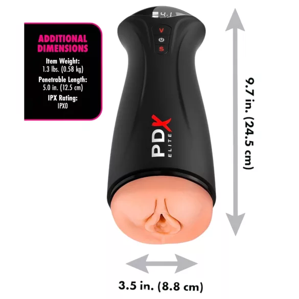 PDX Elite - moški masturbator z vakuumom in vibracijami - črn