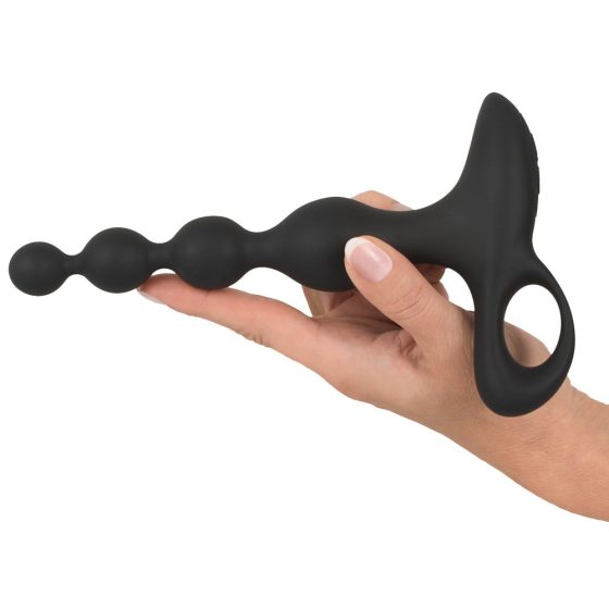 Black Velvet - Vodoodporen analni vibrator z biserom, ki ga je mogoče polniti (črn)