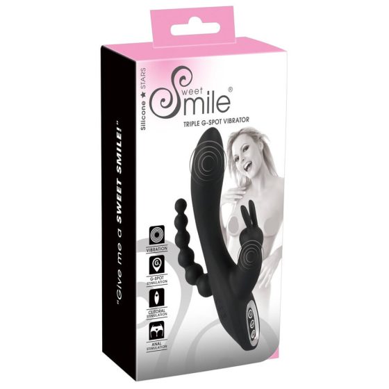 SMILE Triple - Vodoodporen vibrator s tremi zobmi, ki ga je mogoče polniti (črn)