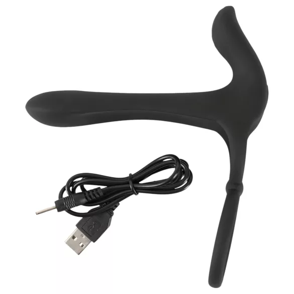 Black Velvets - vibrator in erekcijski obroč 2v1 - polnjenje - črna