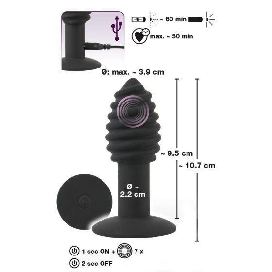 Black Velvet Twist - silikonski analni vibrator za polnjenje (črn)