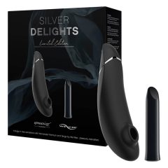   Womanizer Silver Delights - Komplet klitoralnega vibratorja z zračnim valom (črn)