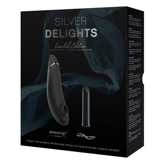 Womanizer Silver Delights - Komplet klitoralnega vibratorja z zračnim valom (črn)