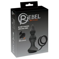   Rebel 2v1 - radijsko vodeni analni vibrator z obročem za penis (črn)