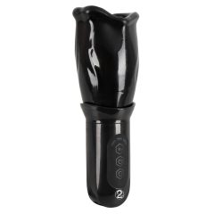   STROKER Rotating - rotirajoči masturbator z umetnimi ustnicami, ki deluje na baterije (črn)