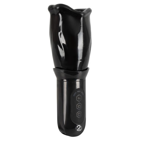 STROKER Rotating - rotirajoči masturbator z umetnimi ustnicami, ki deluje na baterije (črn)