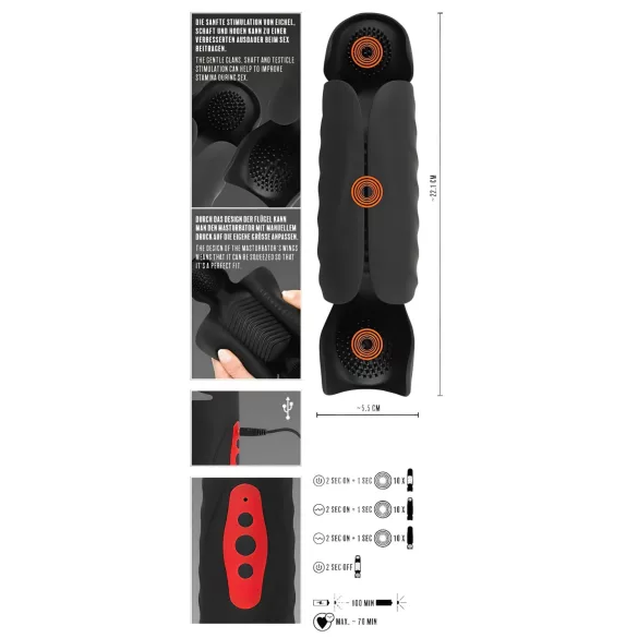 Rebel - vibrator za glavico penisa s 3 motorji - črn