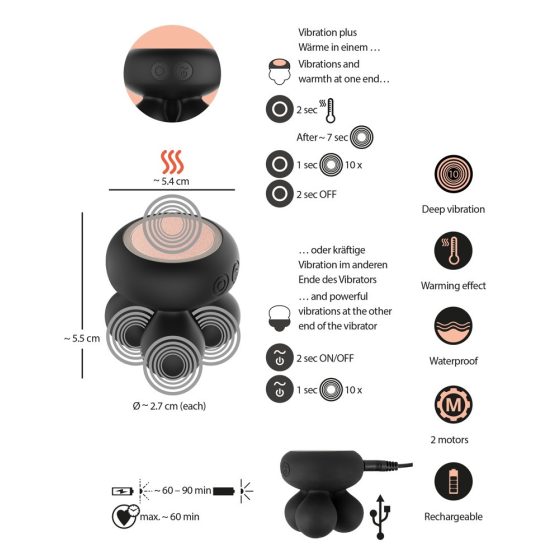 You2Toys CUPA Mini - masažni vibrator z ogrevanjem za polnjenje (črn)