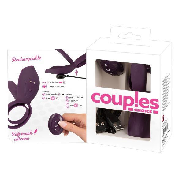 Couples Choice - polnilni, daljinski upravljalni obroček za penis (vijolična)