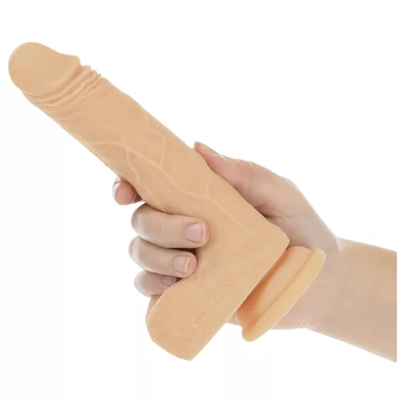 Naked Addiction - vibrirajoči dildo s potiskanjem - 19 cm - naravna barva