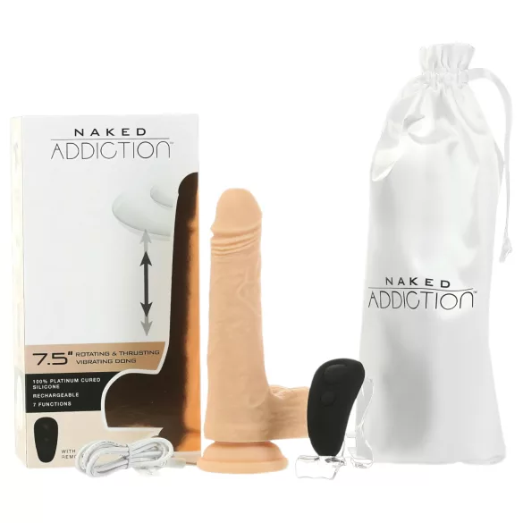 Naked Addiction - vibrirajoči dildo s potiskanjem - 19 cm - naravna barva