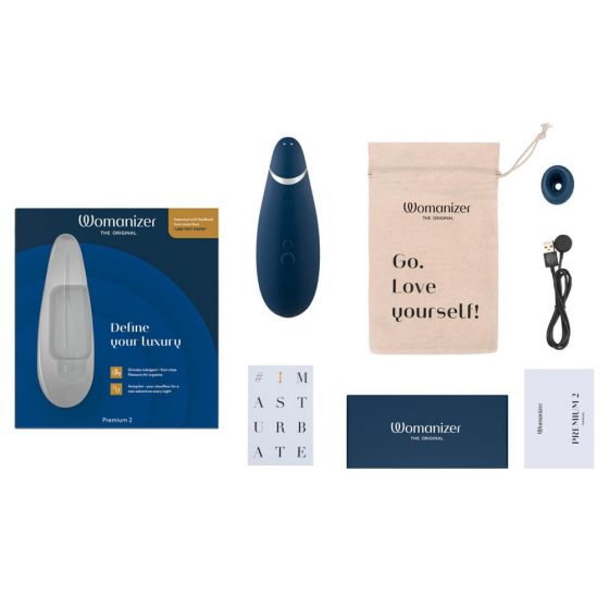 Womanizer Premium 2 - vodoodporen stimulator klitorisa, ki ga je mogoče ponovno napolniti (modri)