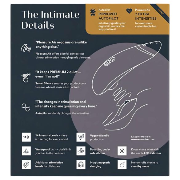 Womanizer Premium 2 - klitoralni stimulator z zračnimi valovi - črna