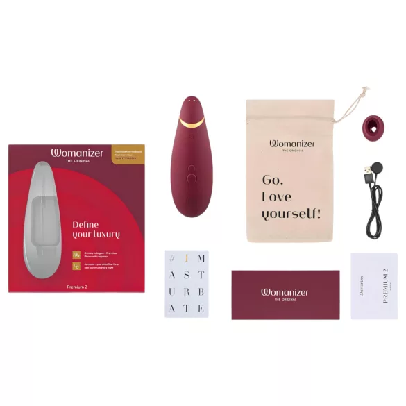 Womanizer Premium 2 - stimulator klitorisa z zračnimi valovi - rdeč