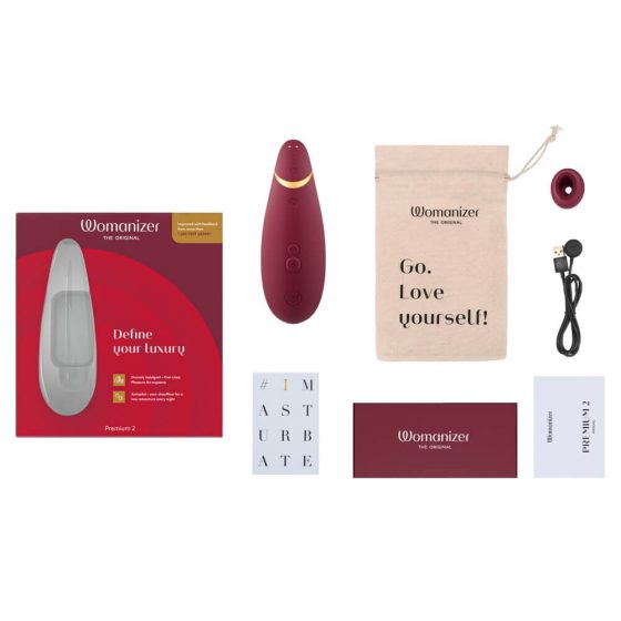 Womanizer Premium 2 - vodoodporni stimulator klitorisa, ki ga je mogoče ponovno napolniti (rdeč)