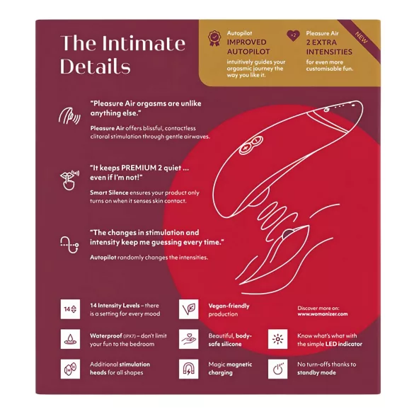 Womanizer Premium 2 - stimulator klitorisa z zračnimi valovi - rdeč