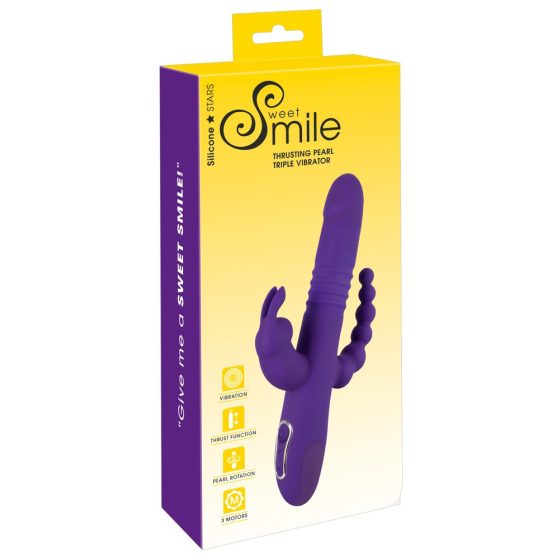 SMILE Triple - vibrator s trojnim vzvodom in rotacijskim potiskom, ki ga je mogoče ponovno napolniti (vijolična)