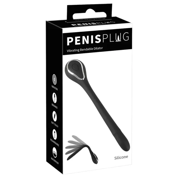 Penis Plug - vibracijski dilator - polnilni - črn - 1 cm