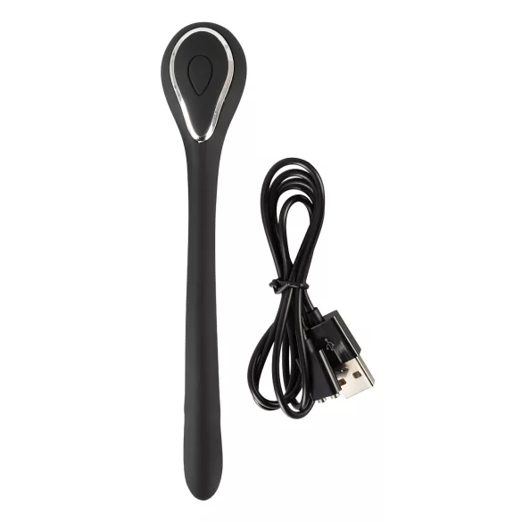 Penis Plug - vibracijski dilator - polnilni - črn - 1 cm