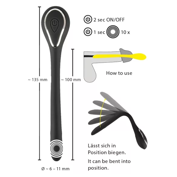 Penis Plug - vibracijski dilator - polnilni - črn - 1 cm