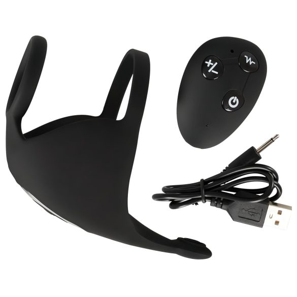 Rebel - erekcijski obroč in vibracijski stimulator za moda - akumulatorski - črn